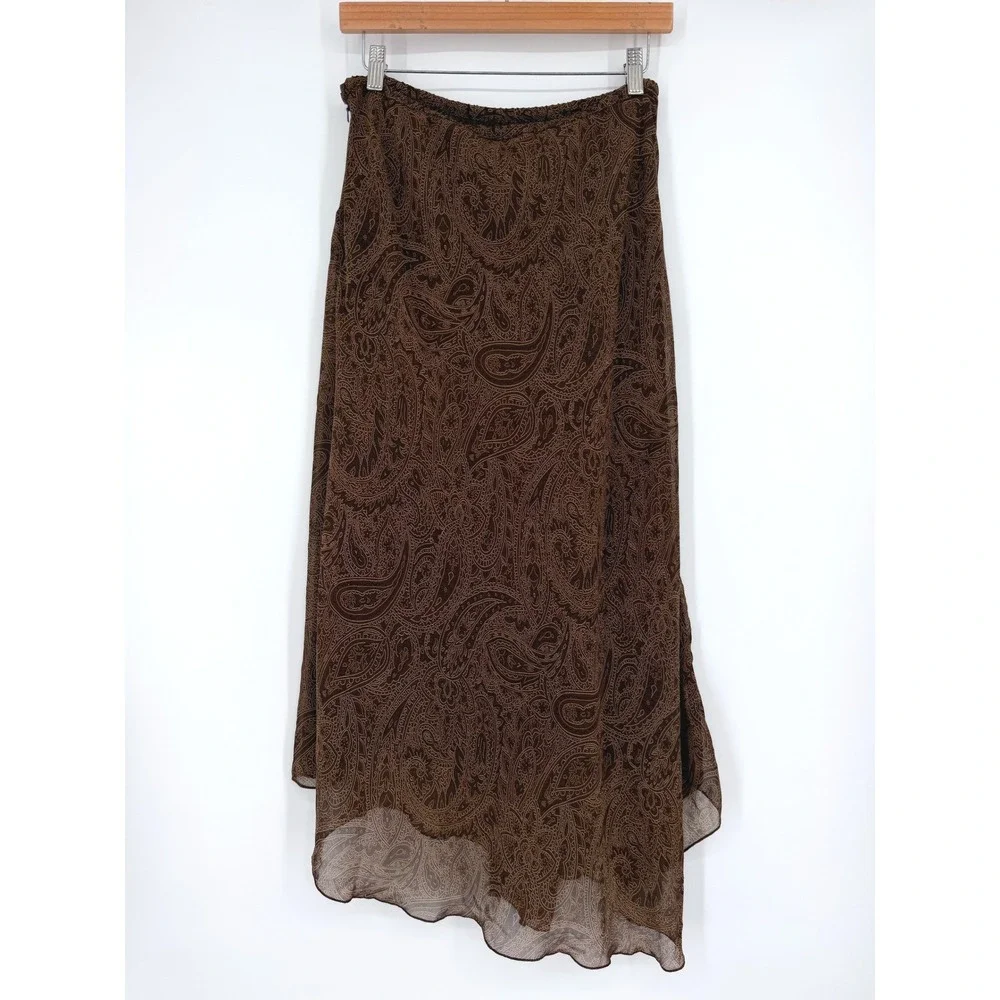 Kathie Lee Y2K Brown Paisley Asymmetrical Skirt sz 14 Whimsigoth Fairy